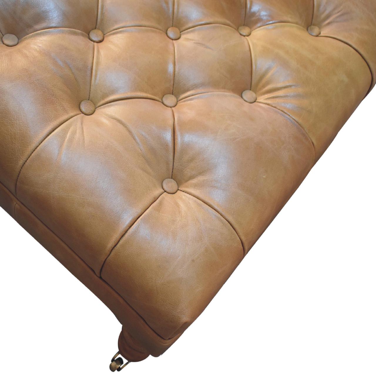 Buffalo Tan Leather Ottoman with Castor Legs-5