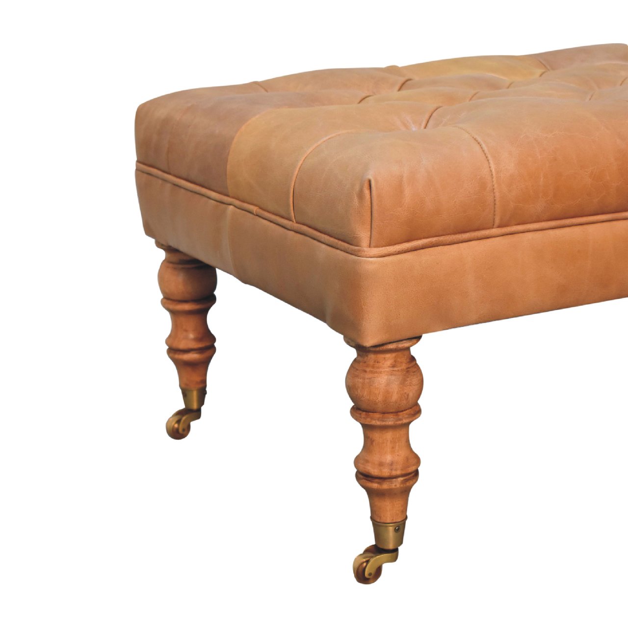 Buffalo Tan Leather Ottoman with Castor Legs-6