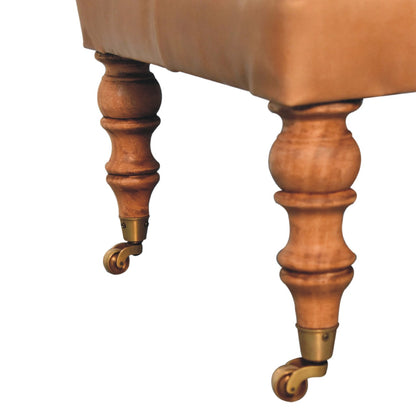 Buffalo Tan Leather Ottoman with Castor Legs-7