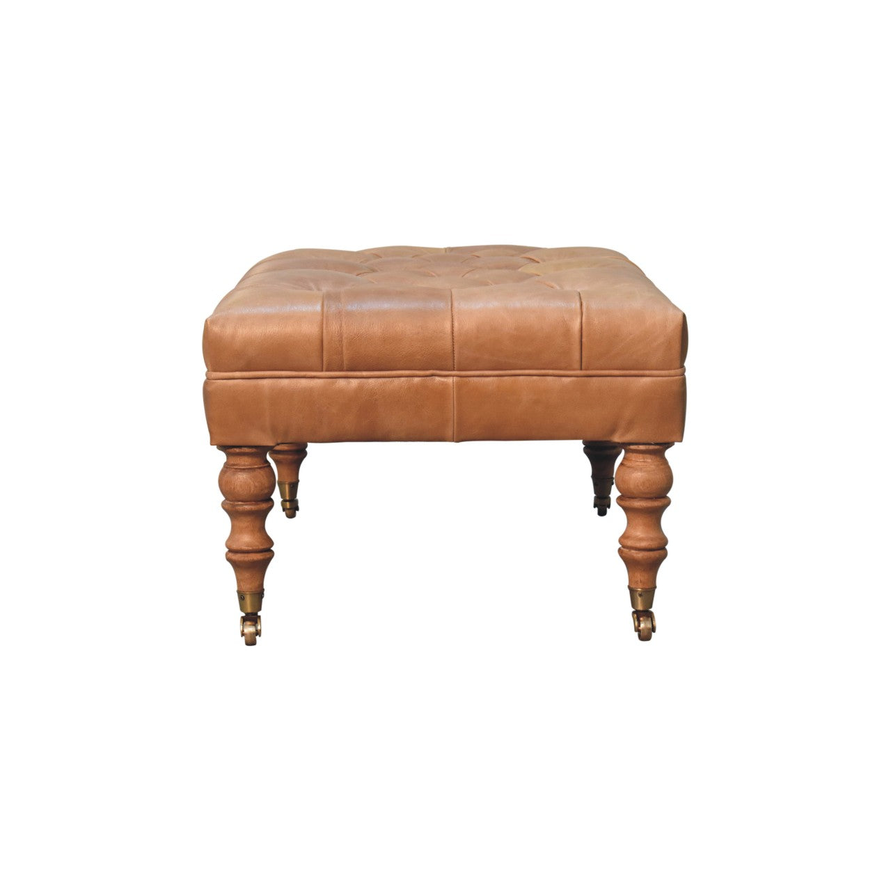 Buffalo Tan Leather Ottoman with Castor Legs-8