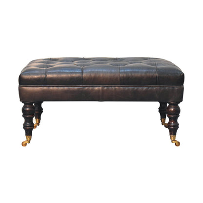 Buffalo Ash Black Leather Ottoman with Castor Legs-1