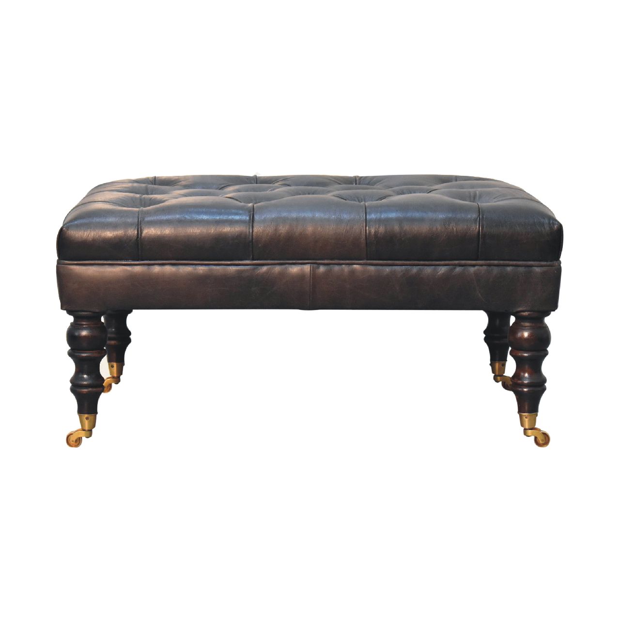 Buffalo Ash Black Leather Ottoman with Castor Legs-0