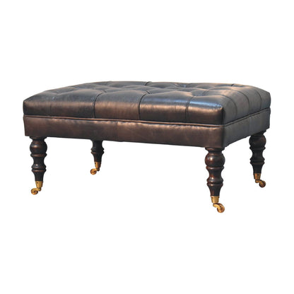 Buffalo Ash Black Leather Ottoman with Castor Legs-2