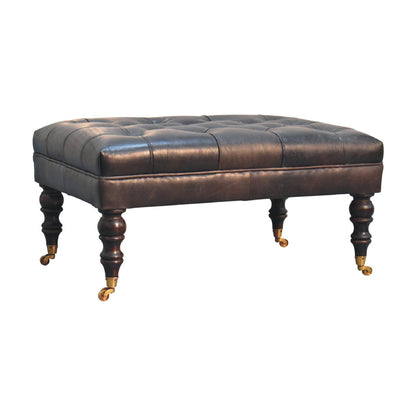 Buffalo Ash Black Leather Ottoman with Castor Legs-3