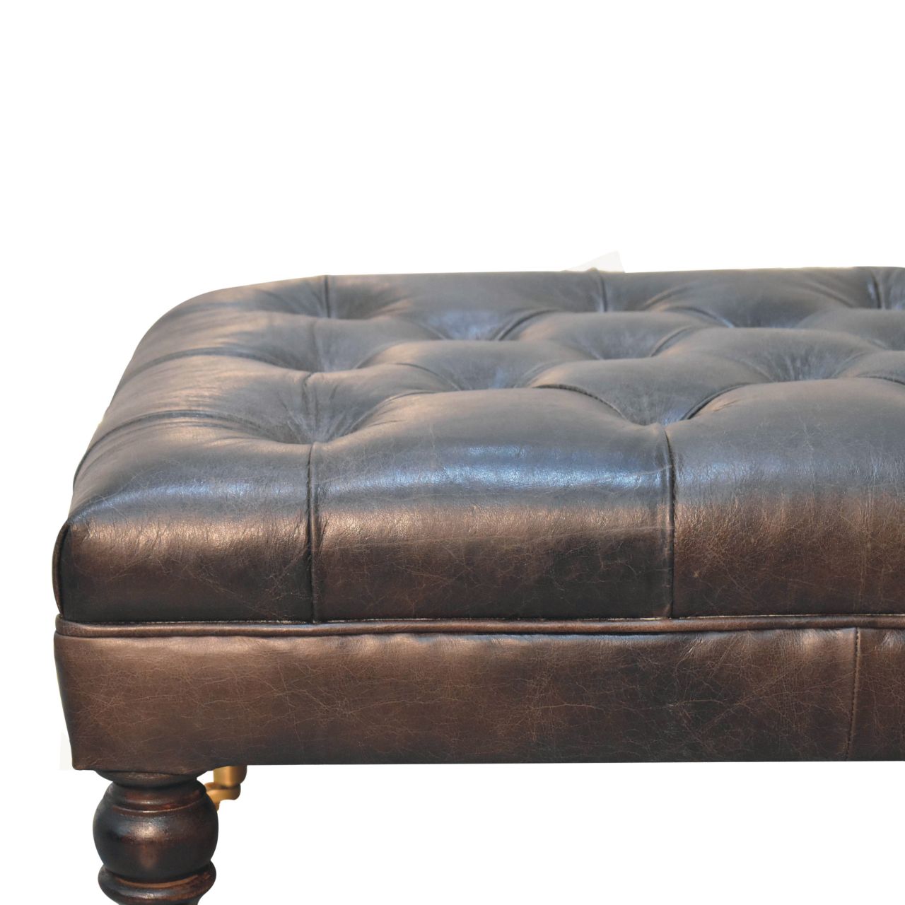 Buffalo Ash Black Leather Ottoman with Castor Legs-4