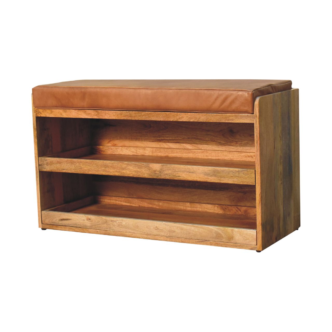 Buffalo Hide Pull out Oak-ish Shoe Storage Bench-2
