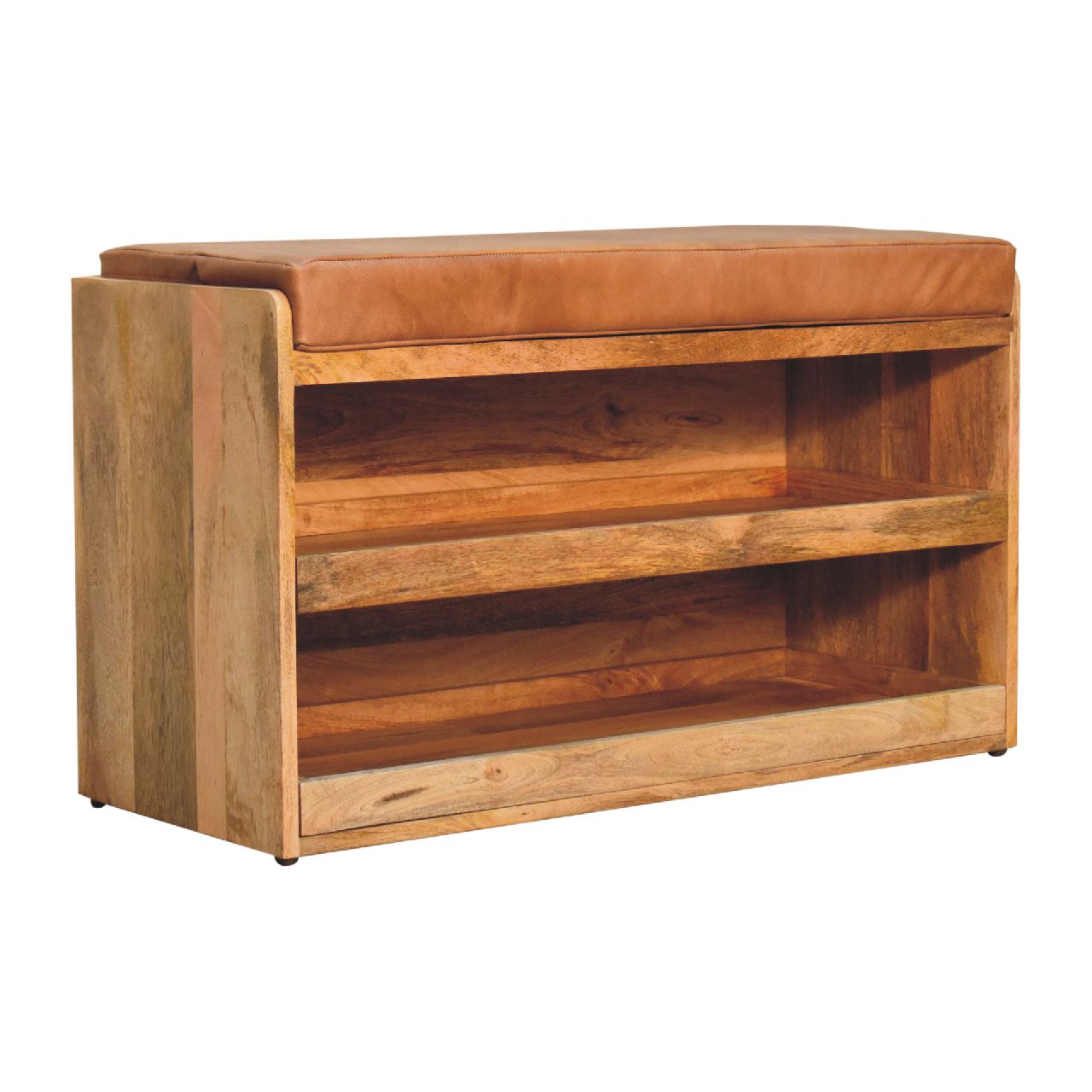 Buffalo Hide Pull out Oak-ish Shoe Storage Bench-3