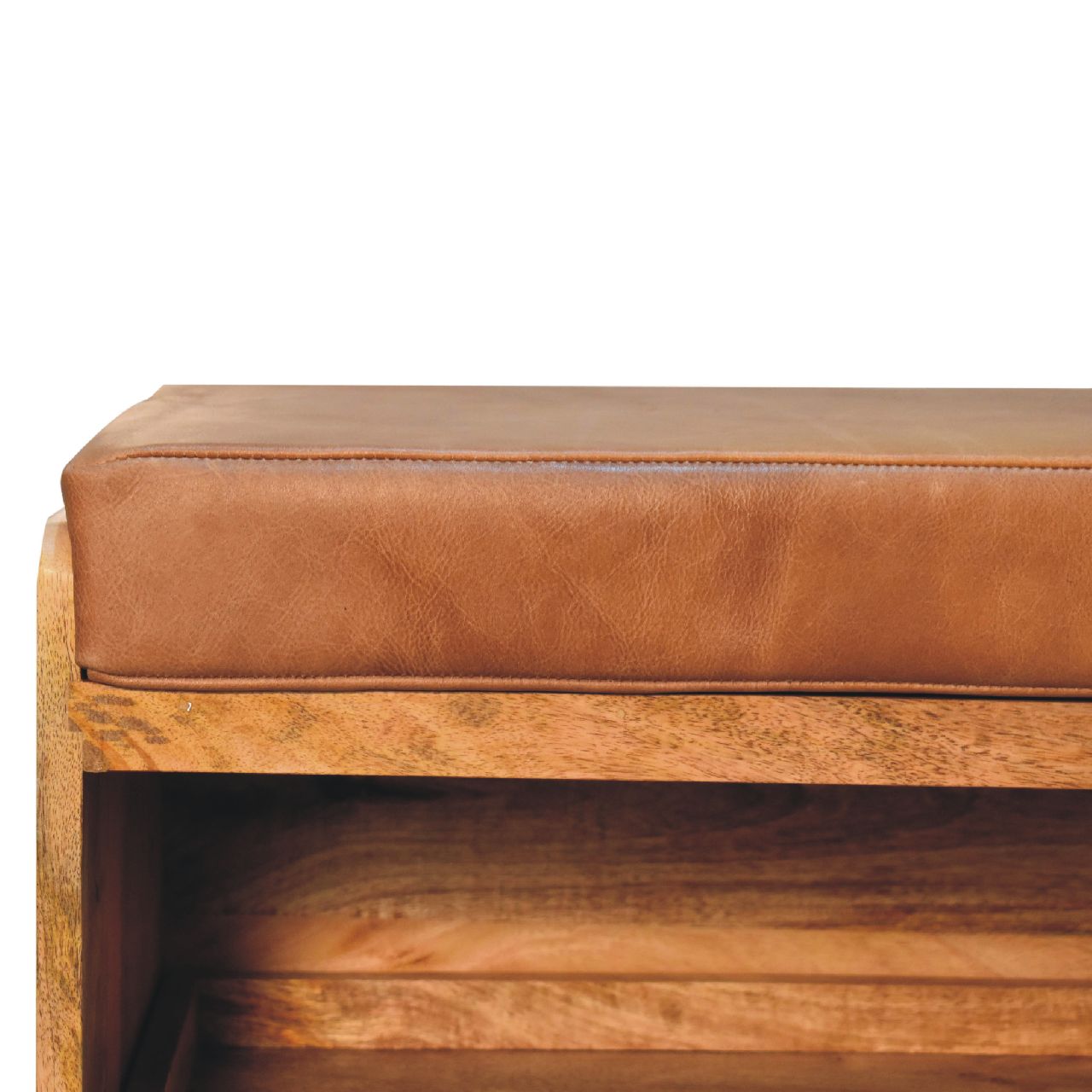 Buffalo Hide Pull out Oak-ish Shoe Storage Bench-4