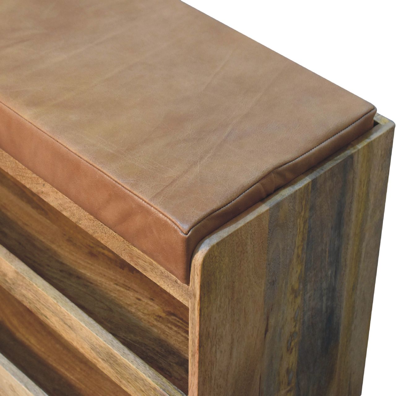 Buffalo Hide Pull out Oak-ish Shoe Storage Bench-5