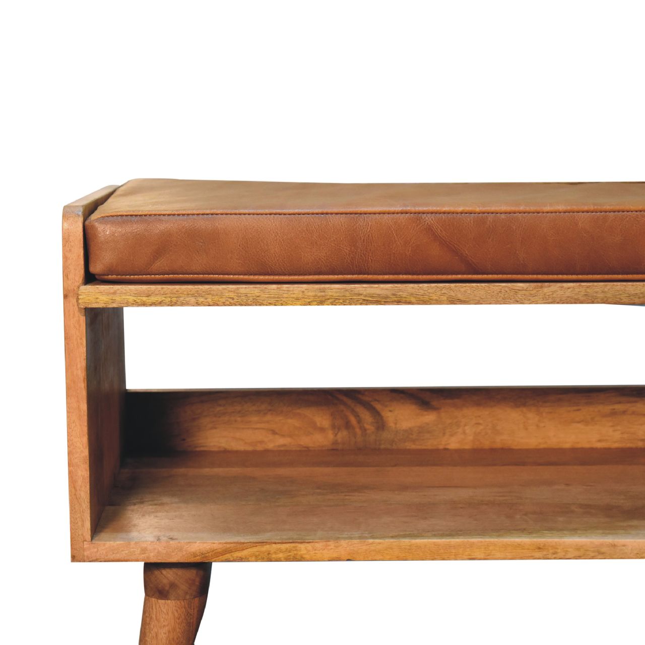 Oak-ish Bench with Tan Leather Seatpad-4