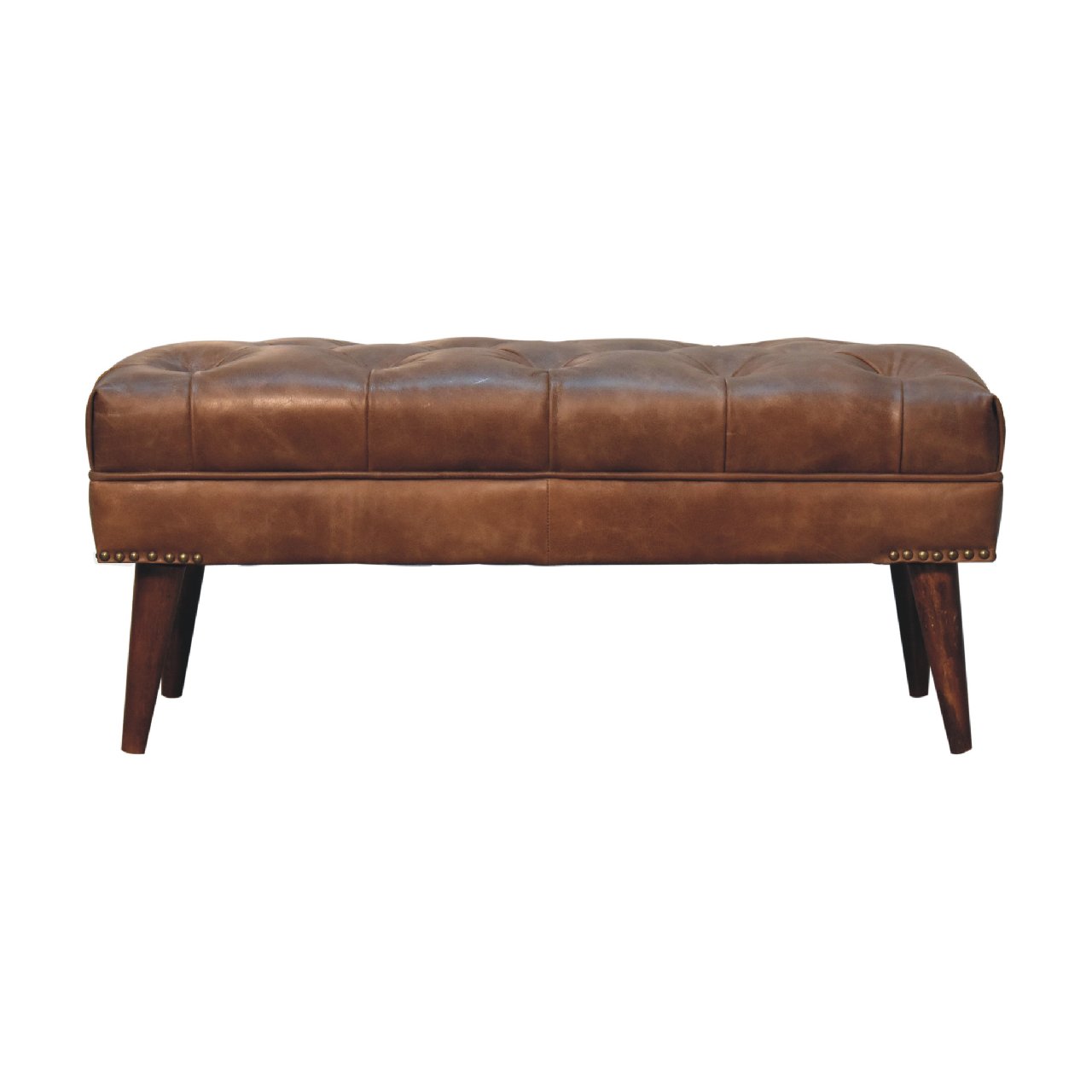 Harbour Brown Leather Bench-1