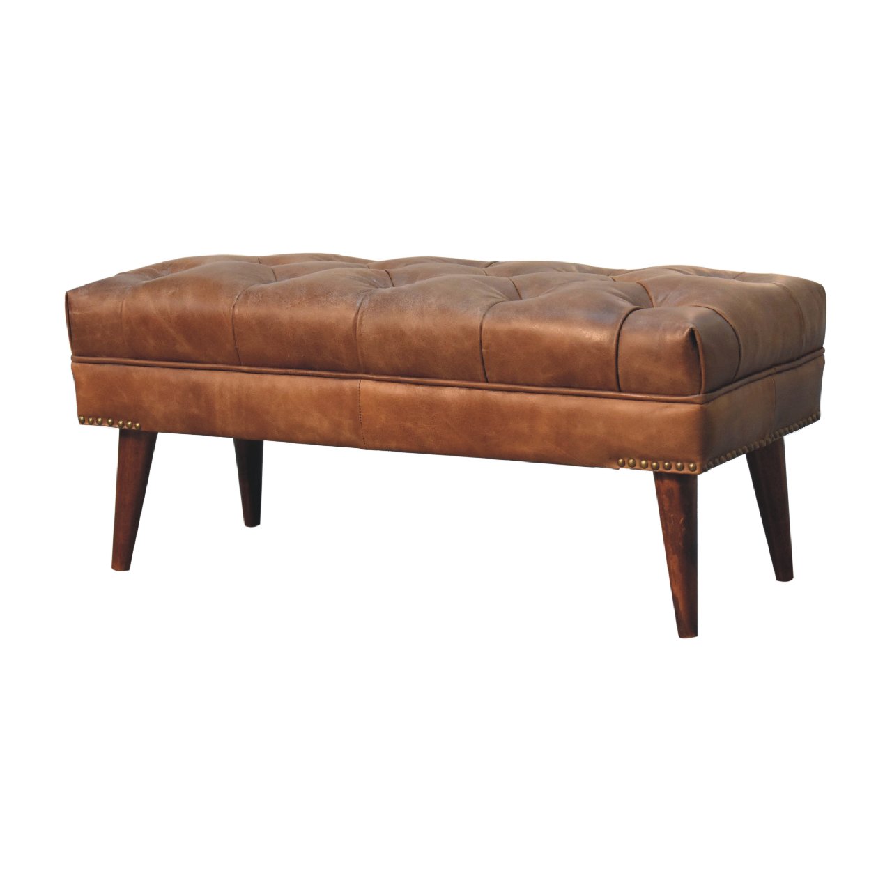 Harbour Brown Leather Bench-2