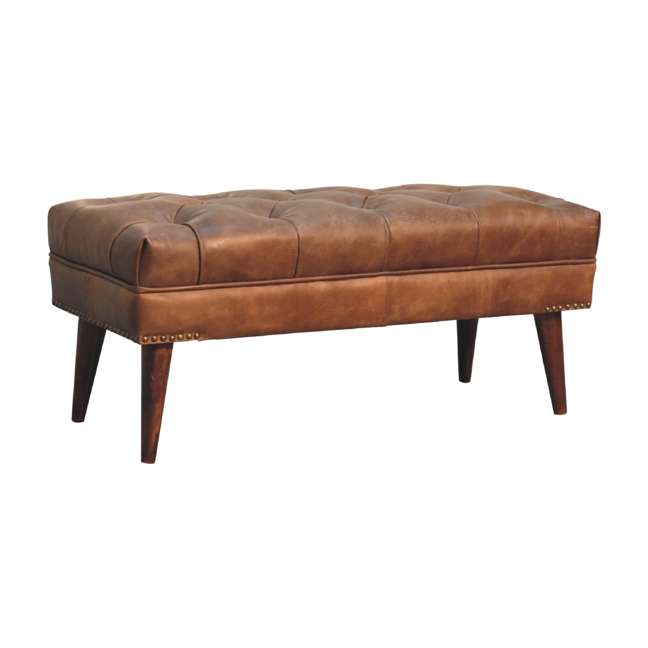 Harbour Brown Leather Bench-3