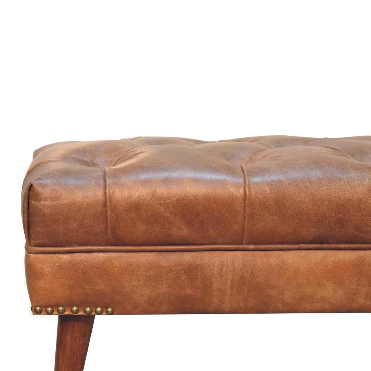 Harbour Brown Leather Bench-4