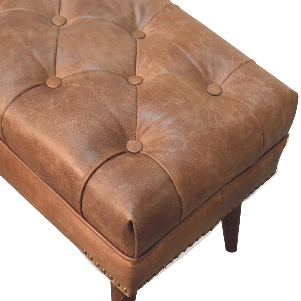 Harbour Brown Leather Bench-5