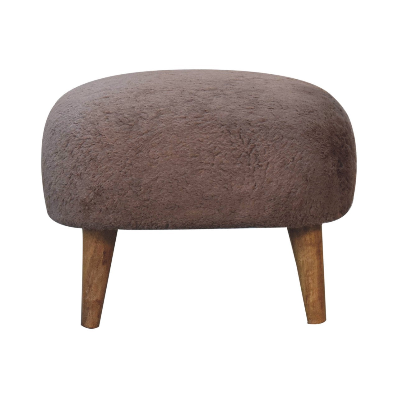 Mocha Faux Fur Square Stool-0