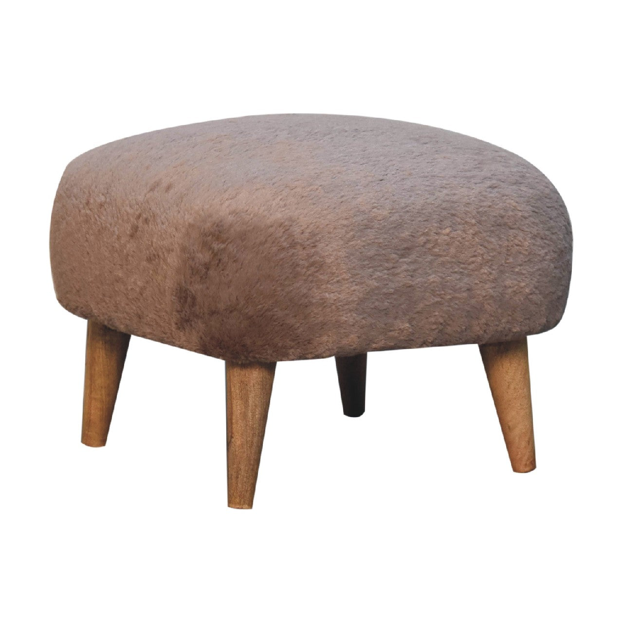 Mocha Faux Fur Square Stool-1