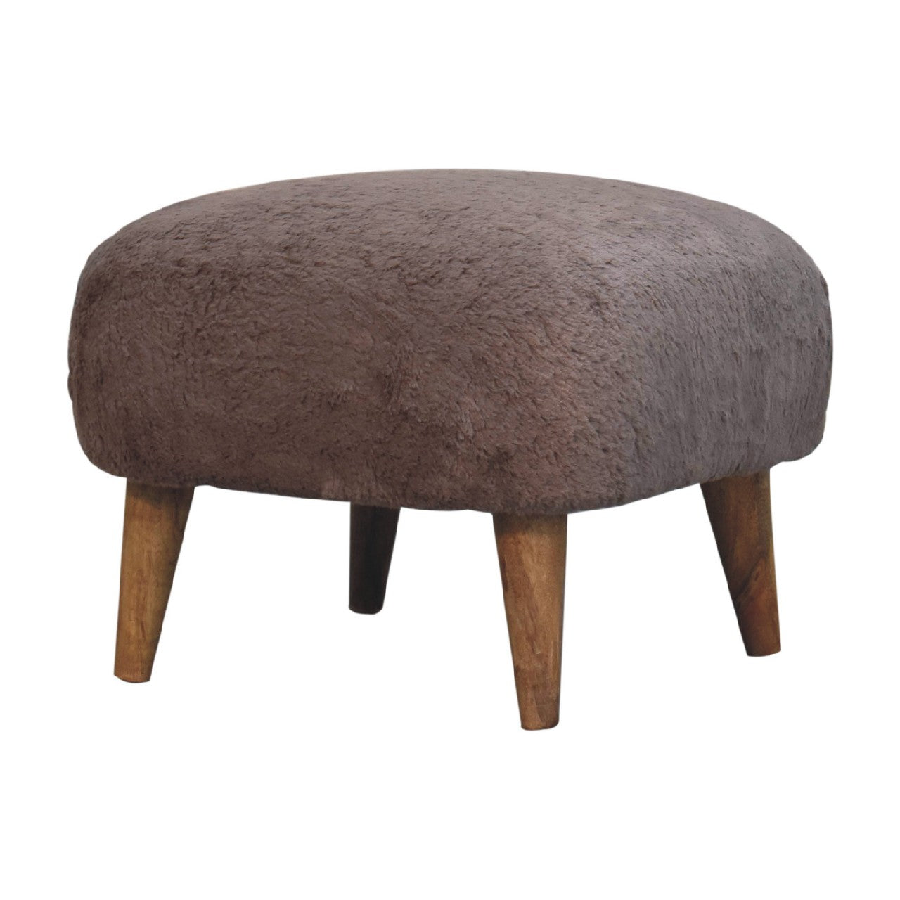 Mocha Faux Fur Square Stool-2