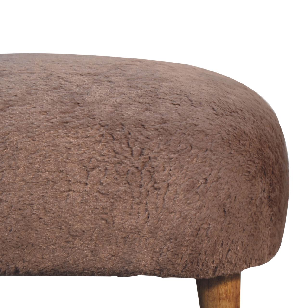 Mocha Faux Fur Square Stool-4