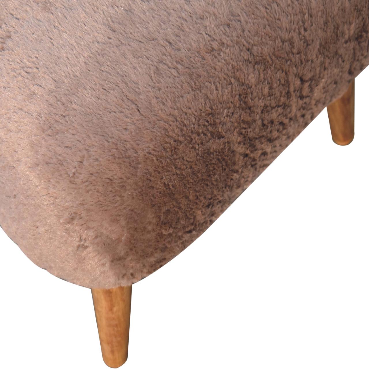 Mocha Faux Fur Square Stool-5