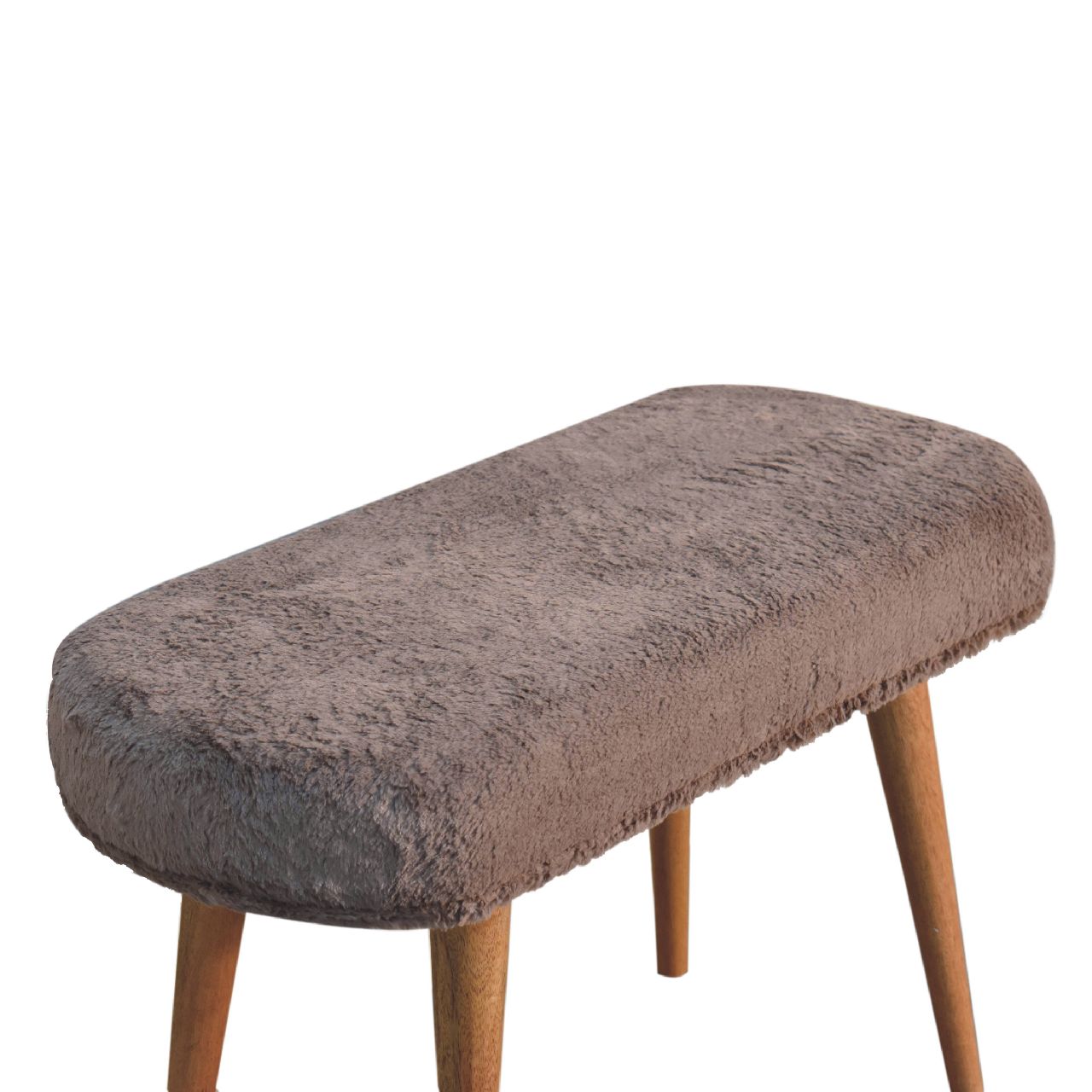 Mocha Faux Fur Fabric Bench-5