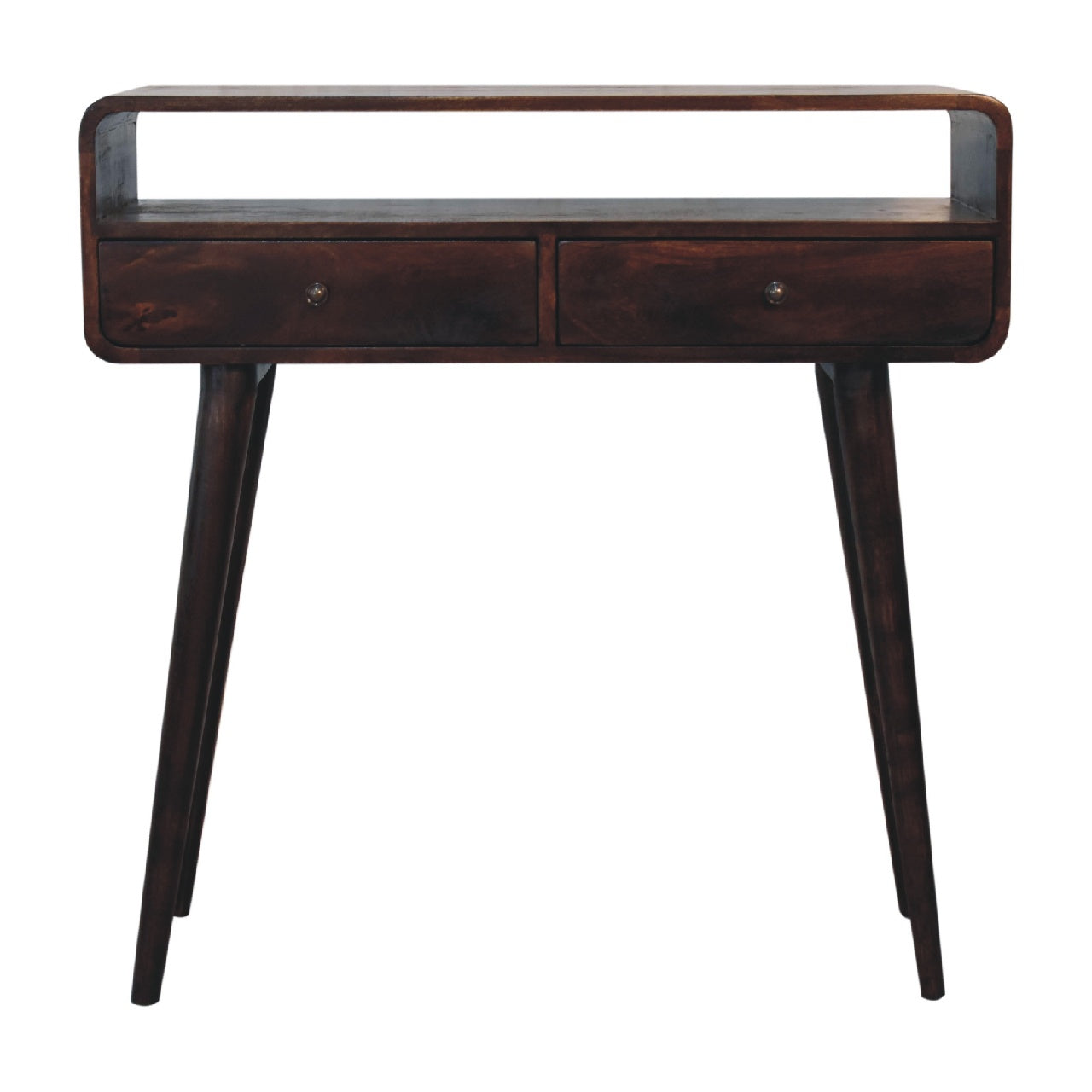 Curved Light Walnut Console Table-0