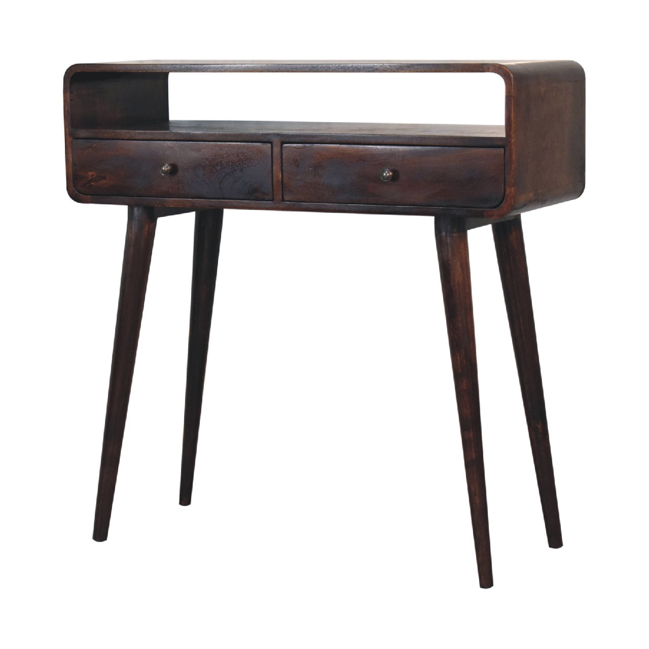 Curved Light Walnut Console Table-1