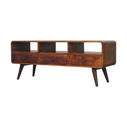 Trio Curved Chestnut Media Unit-3