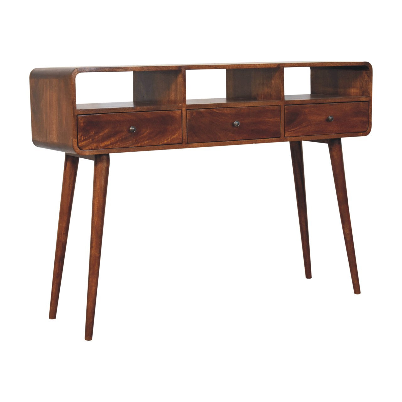 Triple Curved Chestnut Console Table-2