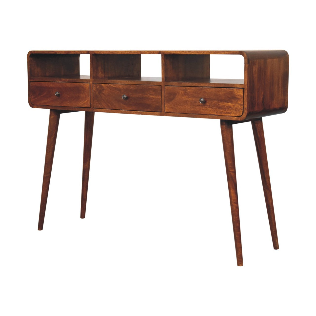 Triple Curved Chestnut Console Table-3