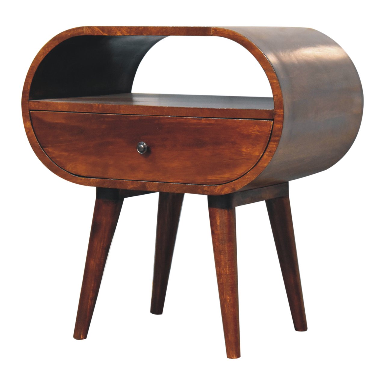 Large Chestnut Circular Open Bedside-2