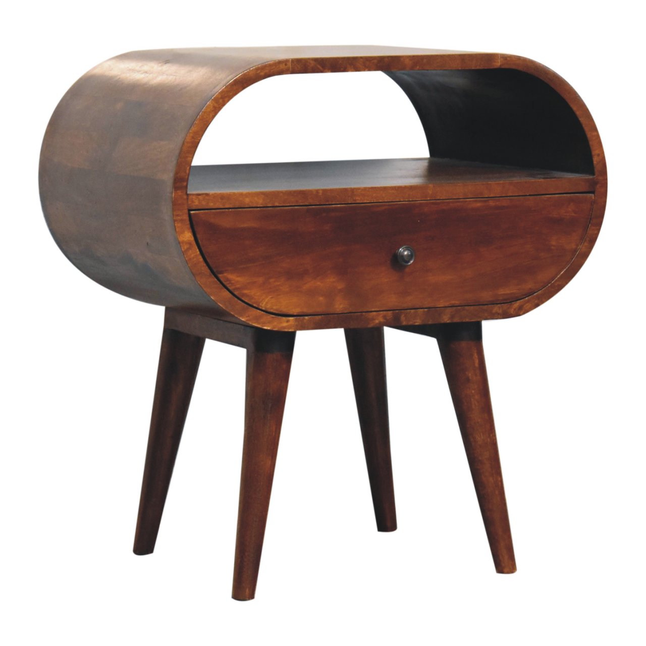 Large Chestnut Circular Open Bedside-3