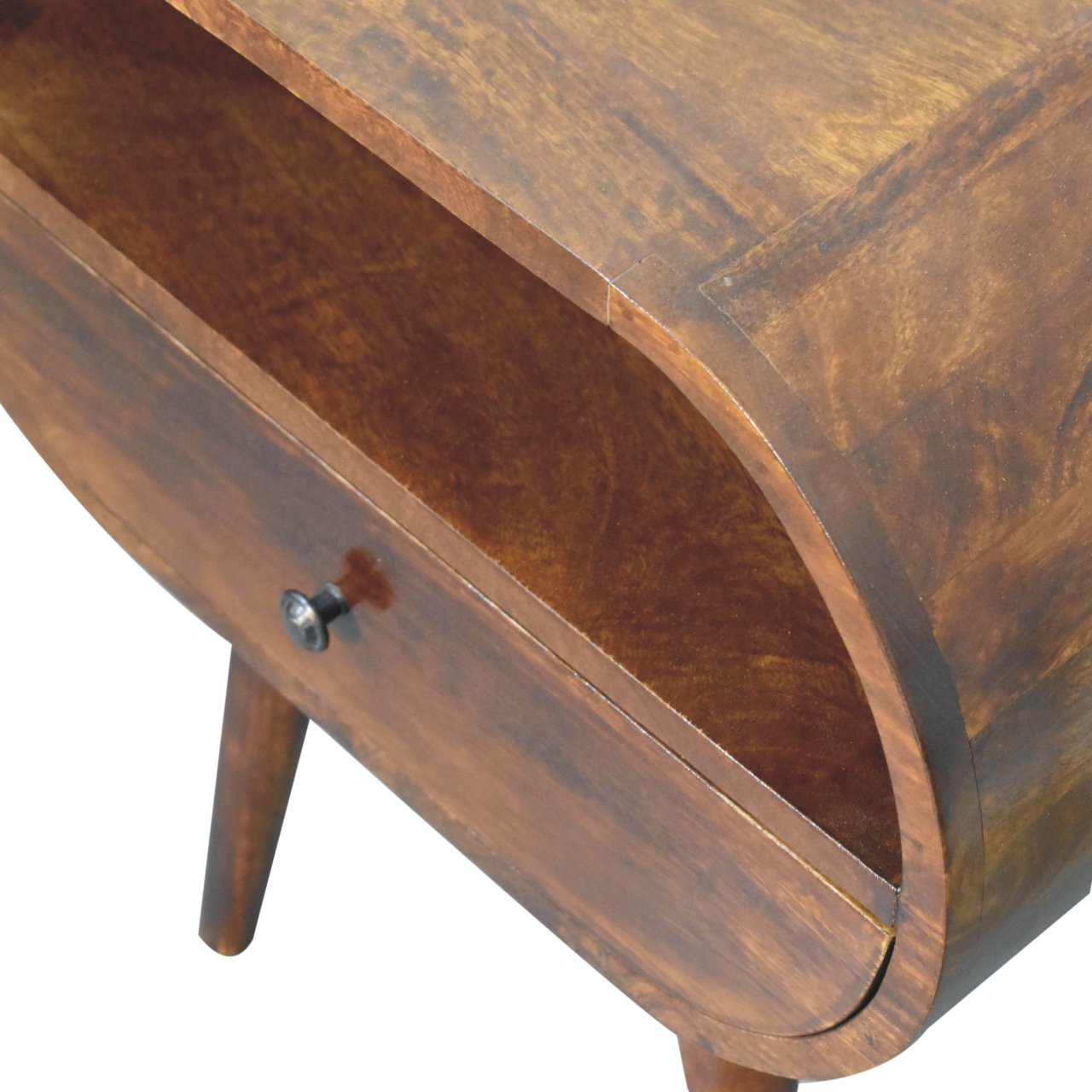 Large Chestnut Circular Open Bedside-5