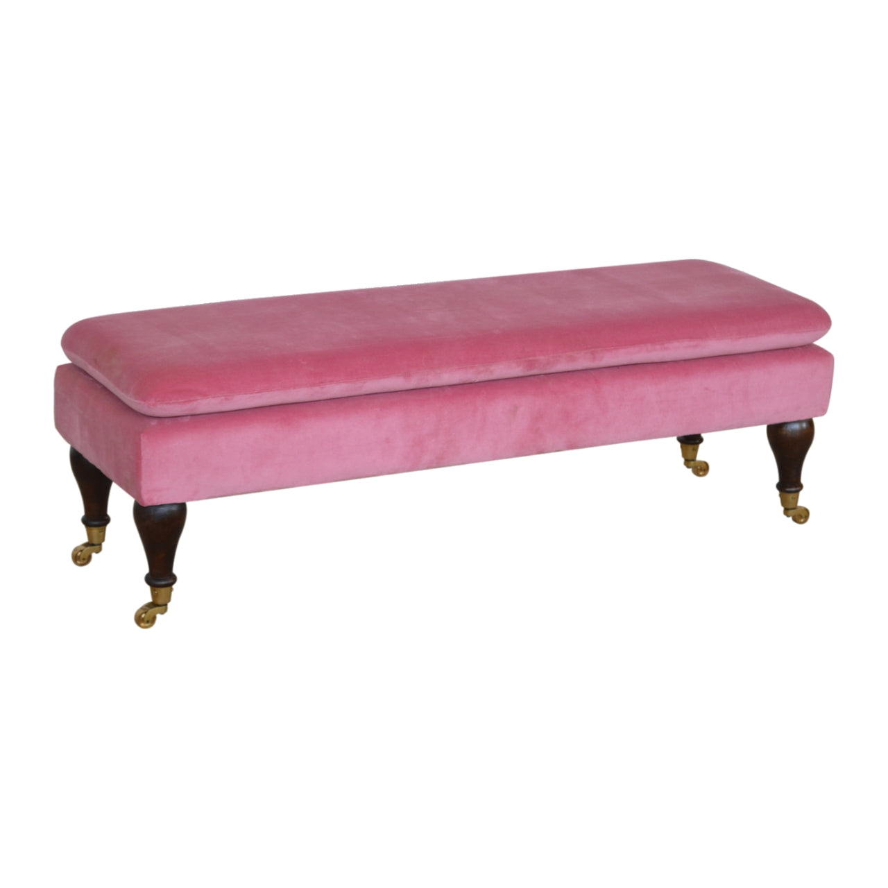 Pink Velvet Castor Bench-1