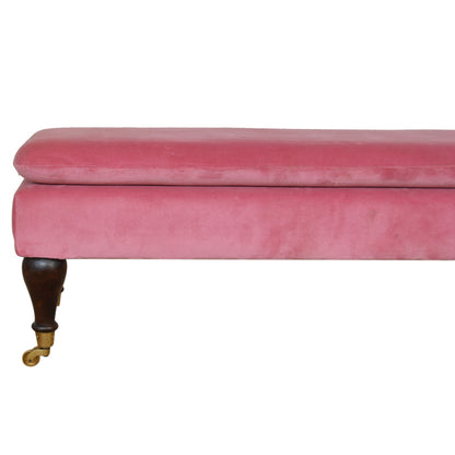 Pink Velvet Castor Bench-4