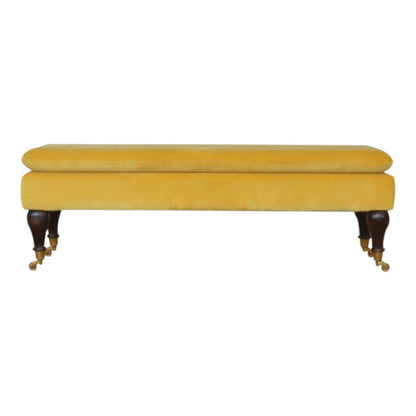 Mustard Velvet Castor Bench-0