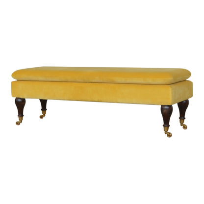 Mustard Velvet Castor Bench-1