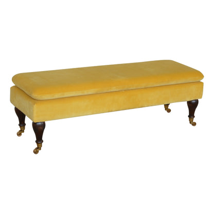 Mustard Velvet Castor Bench-2