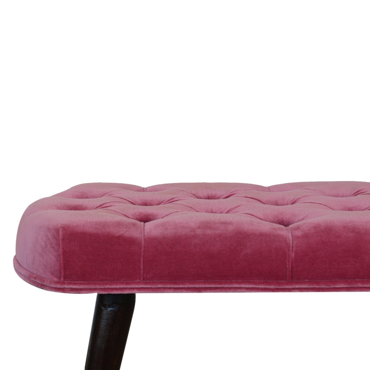 Pink Cotton Velvet Button Bench-3