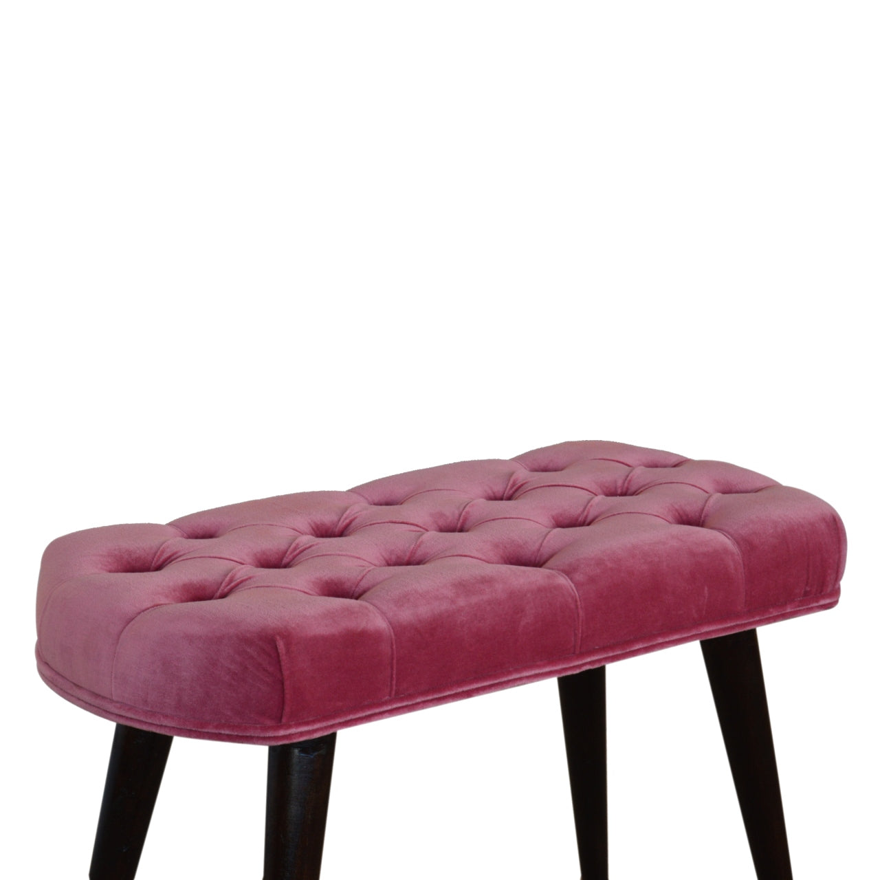 Pink Cotton Velvet Button Bench-4