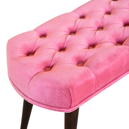 Pink Cotton Velvet Button Bench-5