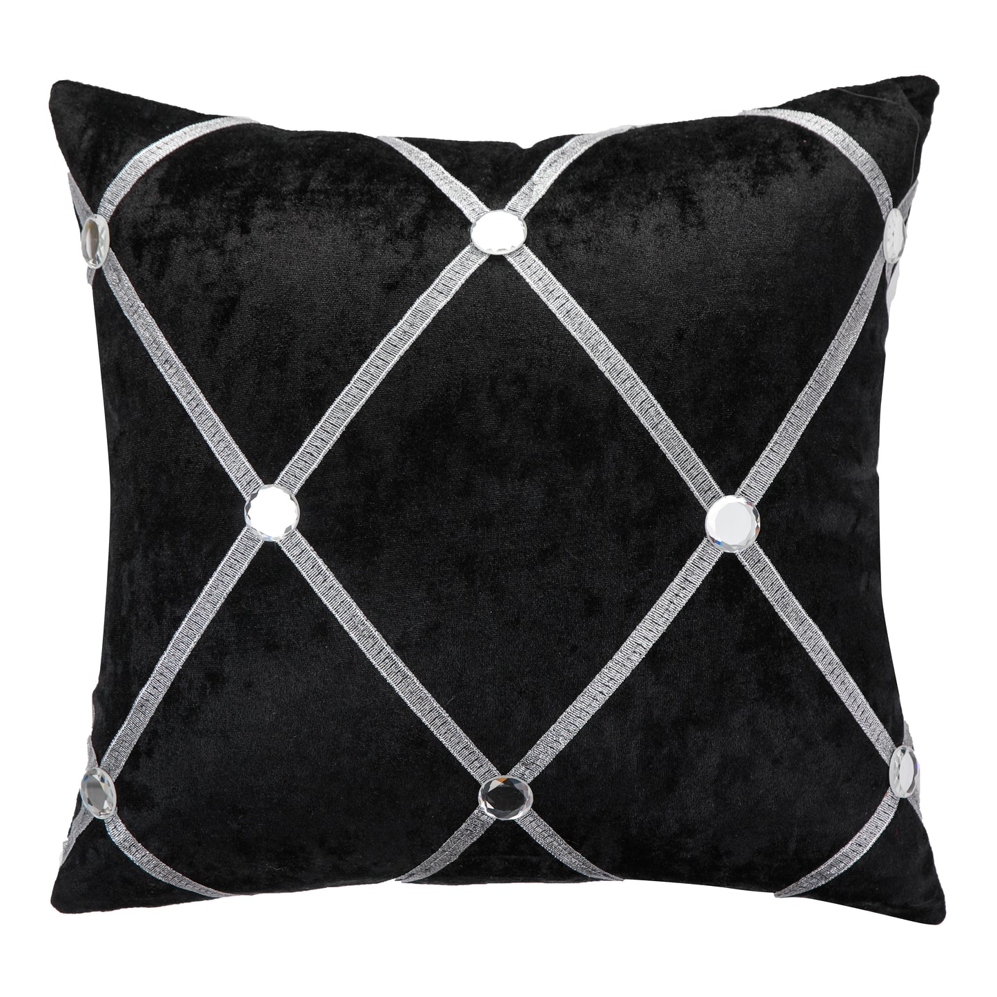 Diamante Sparkle/Bling Black Colour Crushed Ice Velvet Square Cushion Cover 45x45cm (18 x 18 Inches)-0