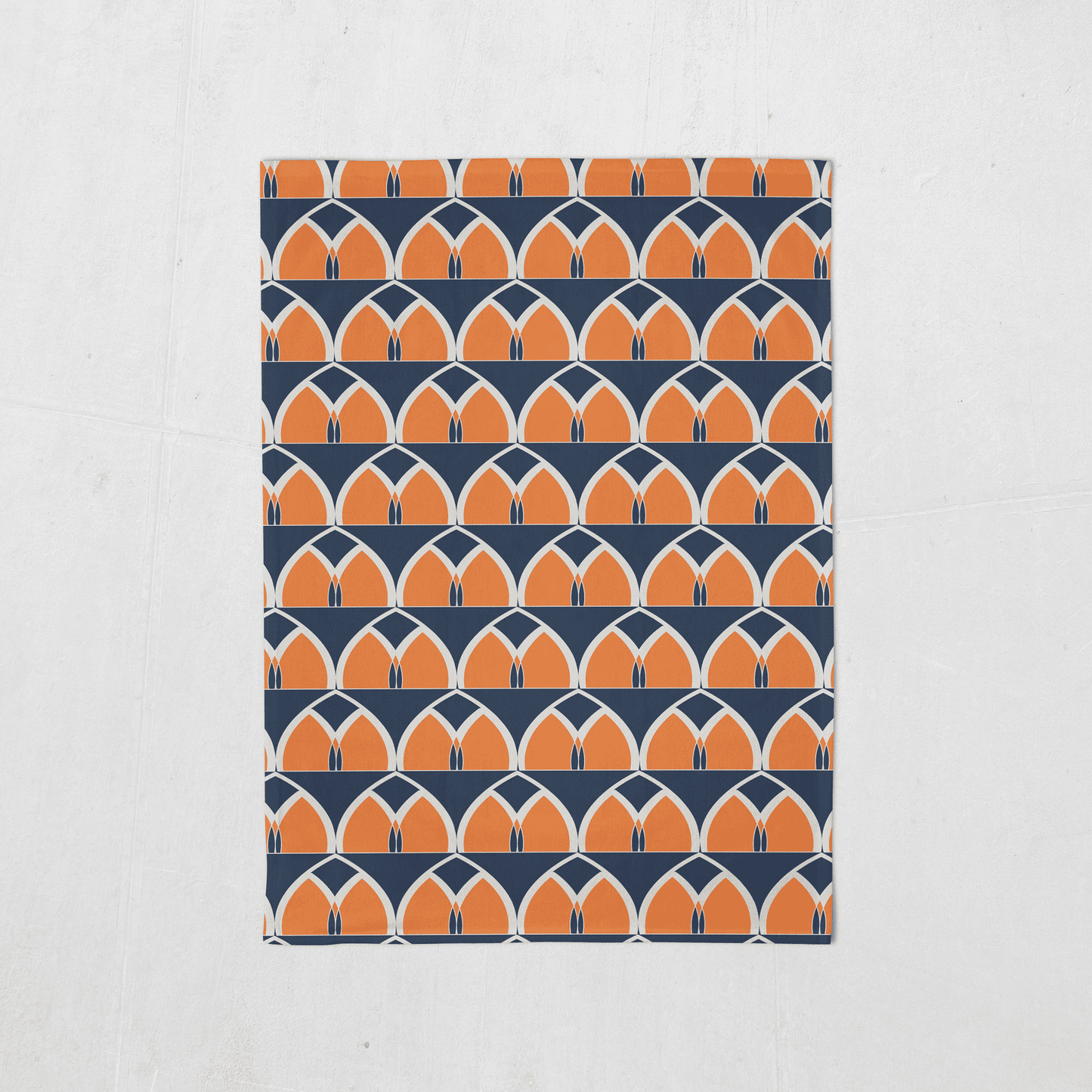 Blue and Orange Tea Towel with a Geometric Arches Design, Dish Towel, Kitchen Towel