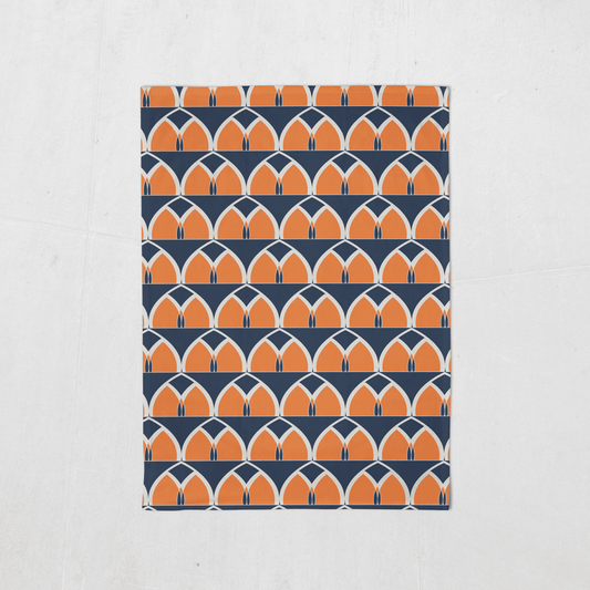 Blue and Orange Tea Towel with a Geometric Arches Design, Dish Towel, Kitchen Towel