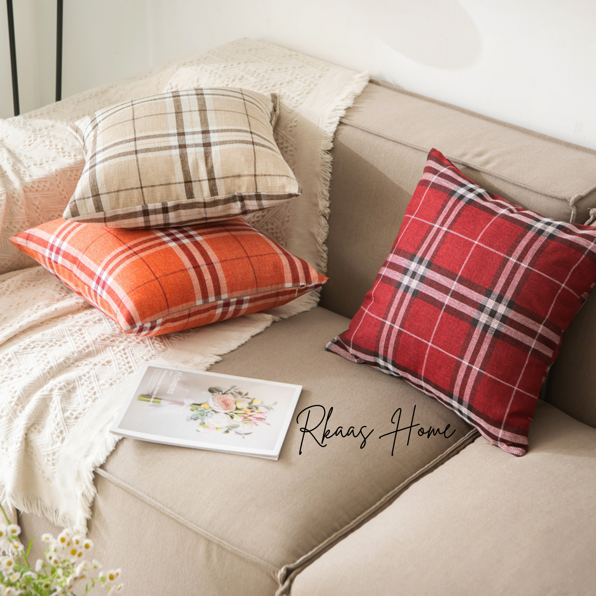 Tartan Check Cushion Cover Home Sofa 45x45 CM (18"x18")-0