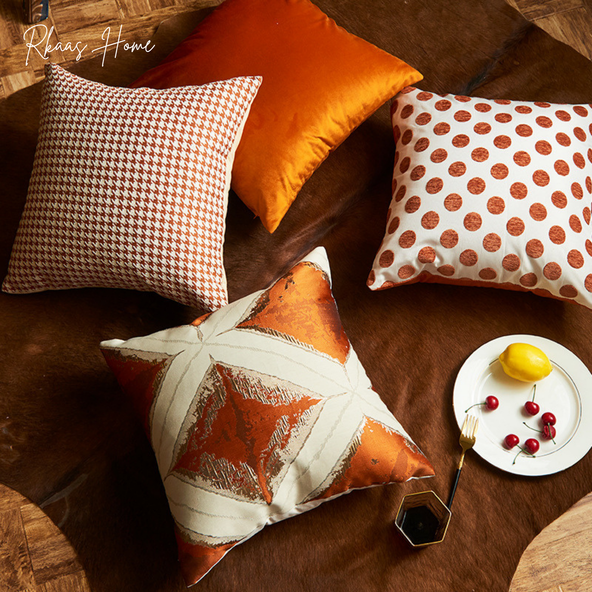 Multiple Geometric Pattern Orange Cushion Cover 45cm x 45cm 18x18 Inches-0