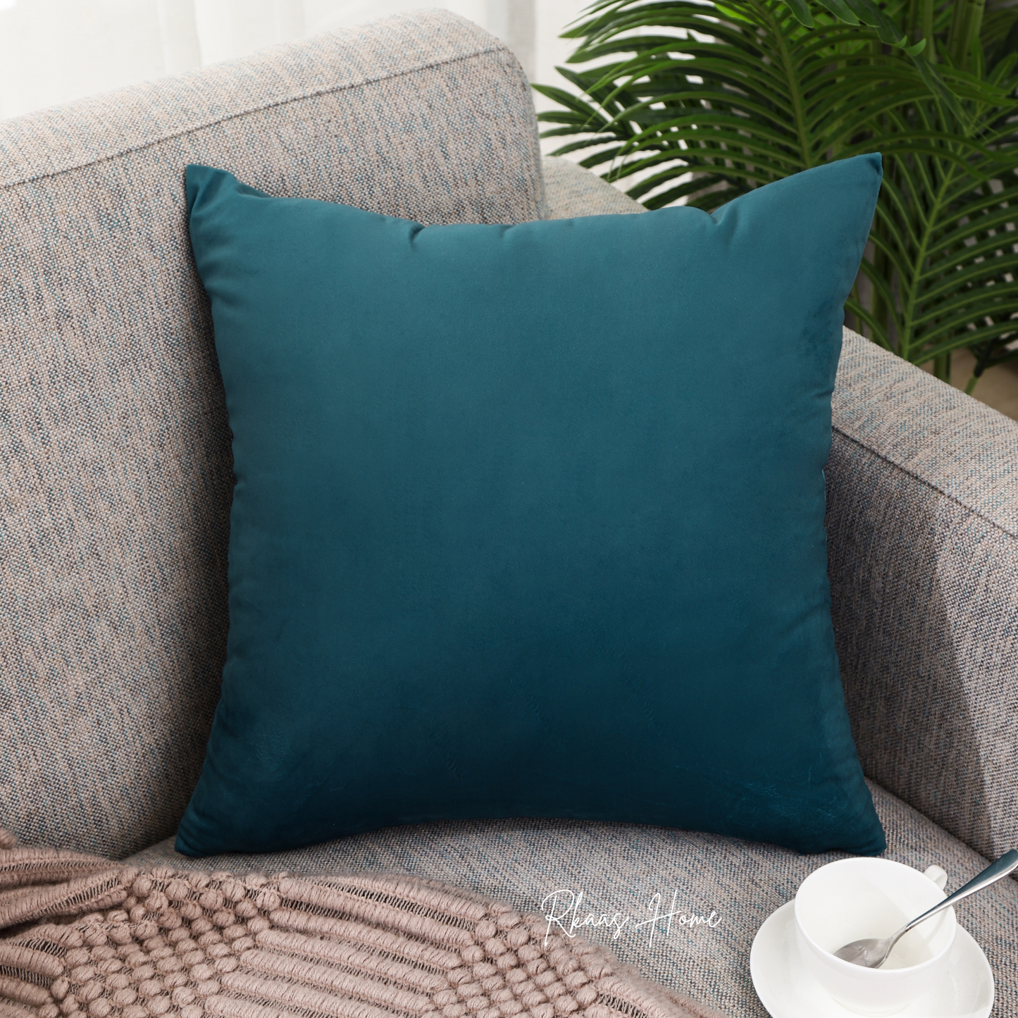 Designer Dutch Velvet Geometric Cushion Cover 45x45 cm (18 inches x 18 inches) - Blue-4