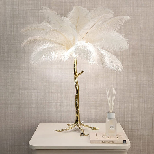 Angelina Premium Cream & Gold Feather Table Lamp