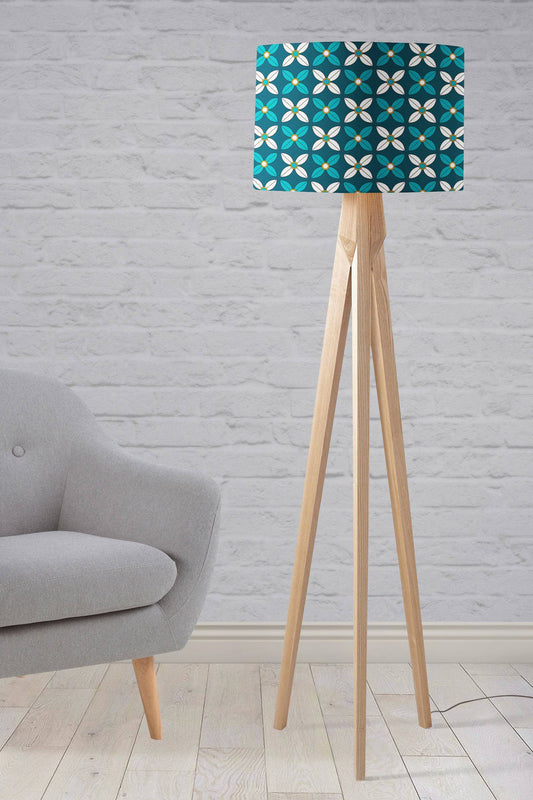 Blue and White Geometric Flowers Lampshade, Ceiling or Table Lamp Shade