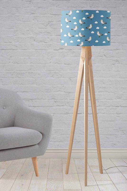 Blue Lampshade with a Seagull Design, Ceiling  or Table Lamp Shade